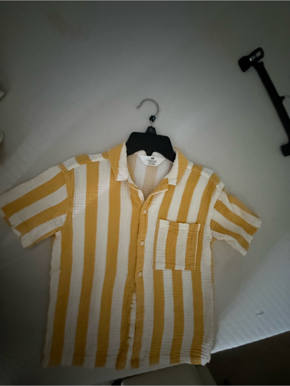 H&M Yellow and White Vertical Stripe Short-Sleeve Button-Up Shirt